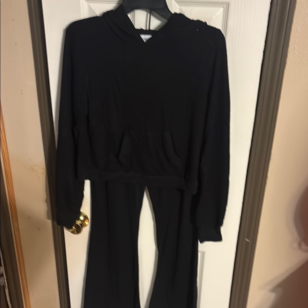 Black jogger set with hoodie and Flared Pants